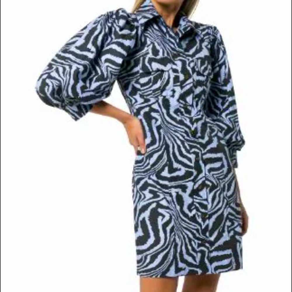 GANNI NWT Blue & Black Zebra 🦓 Mini Dress 💙🖤💙